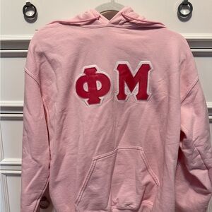 Pink Phi Mu Greek Letter Stitch Hoodie